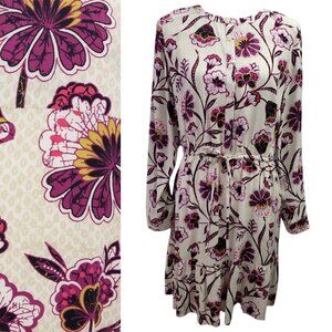 NWT LOFT Womens Long Sleeve Purple & Cream Knee Length Dress Medium